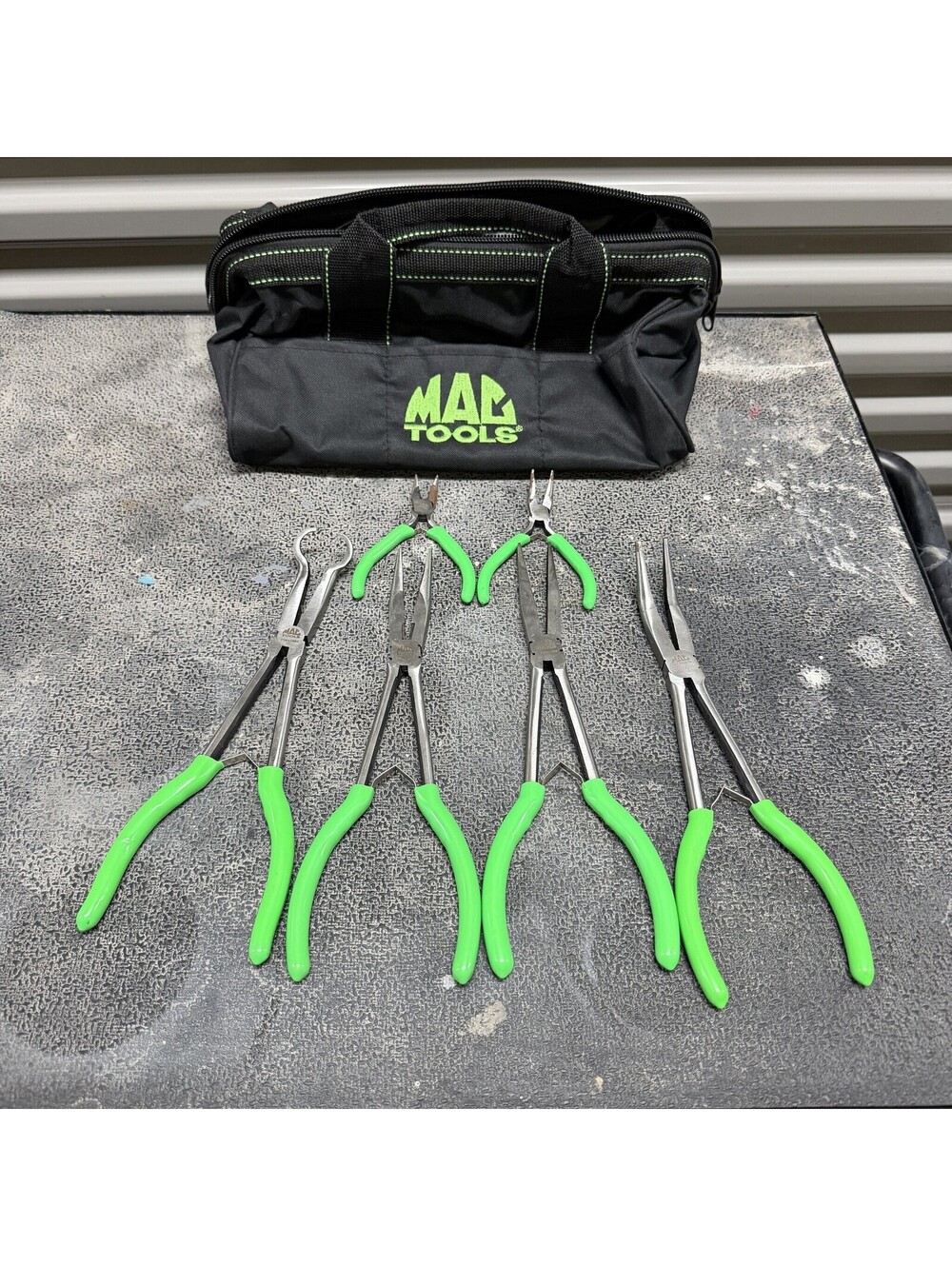 Mac Tools Long Reach Pliers Set Green Handles w/ Storage Bag Professional Grade